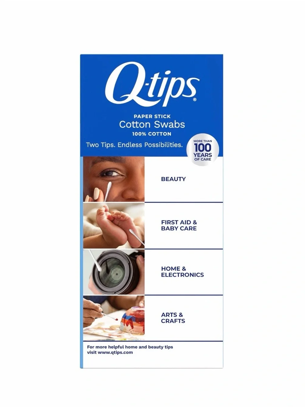 Q-tips Cotton Swabs 3-Pack (White, Blue, Green) 1875 CT.
